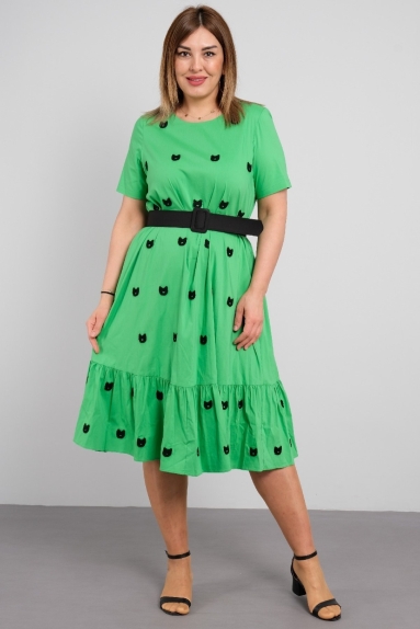 belt detailed, short sleeve casual women's dress