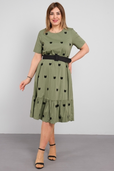 belt detailed, short sleeve casual women's dress