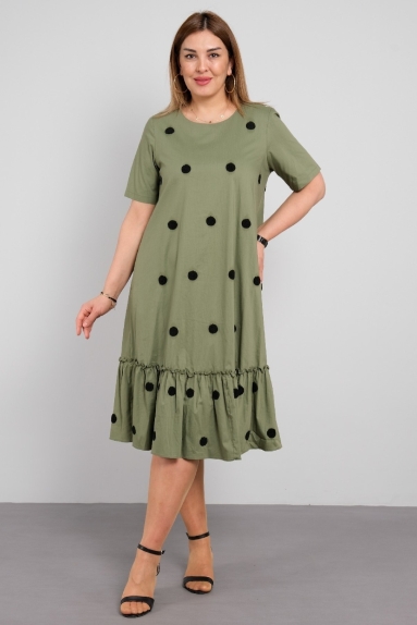 Long asymmetrical polka dot women's dress with short sleeves