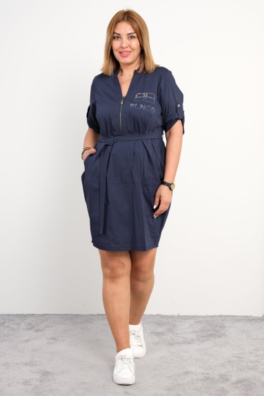 three-quarter sleeve text printed daily dress with pockets